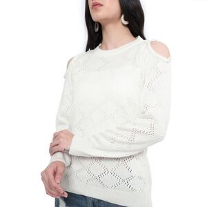 Myra Bag Women’s White Cold Shoulder Flakeys Sweater NWT Open Knit Medium
